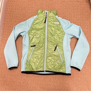 North Face Girls Fleece Hybrid Jacket Blue & Lime - 10-12Y